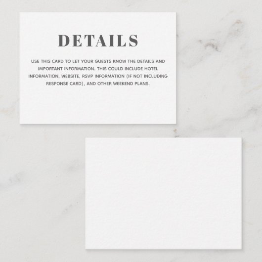 Minimale Typografie Black White - basisgegevens Informatiekaartje (Voorkant / Achterkant)