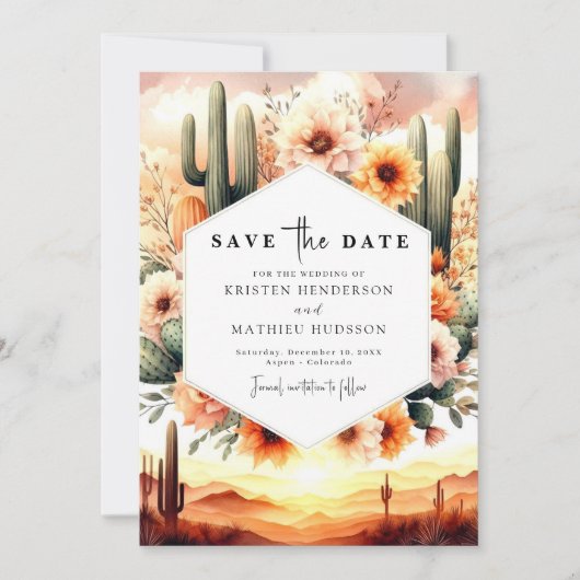 Minimale typografie Cactus Wedding Save The Date (Voorkant)