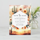 Minimale typografie Cactus Wedding Save The Date (Staand voorkant)