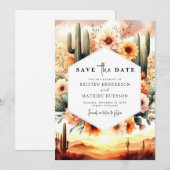 Minimale typografie Cactus Wedding Save The Date (Voorkant / Achterkant)