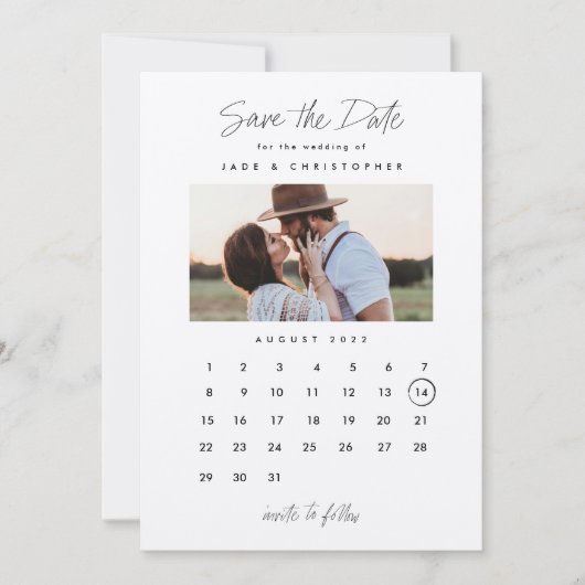 Minimale Typografie Calendar Photo Wedding Save The Date (Voorkant)
