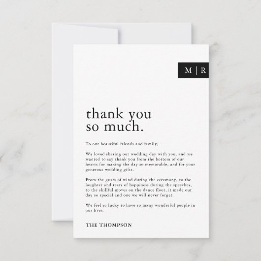 Minimale Typografie Chic Monogram Foto Bruiloft Bedankkaart (Achterkant)