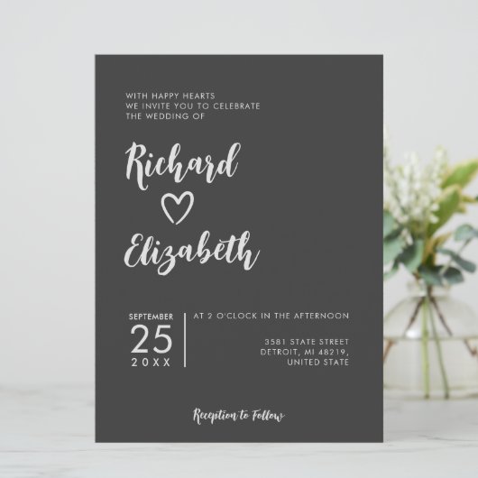 Minimale Typografie Clean Modern Dark Wedding Kaart (Staand voorkant)