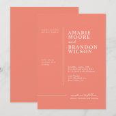 Minimale Typografie Coral Wedding Invitation Kaart (Voorkant / Achterkant)