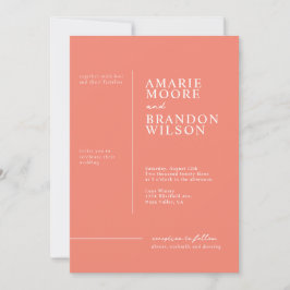 Minimale Typografie Coral Wedding Invitation Kaart