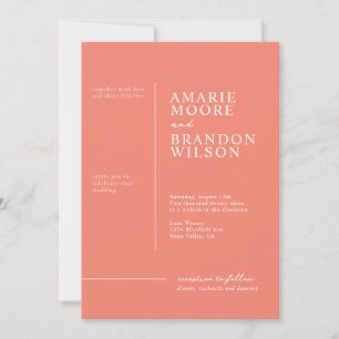 Minimale Typografie Coral Wedding Invitation Kaart