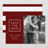 Minimale Typografie Donkere Rode Foto Save The Date (Voorkant / Achterkant)
