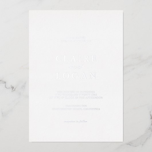 Minimale Typografie Elegant Photo White Wedding Folie Uitnodiging (Voorkant)