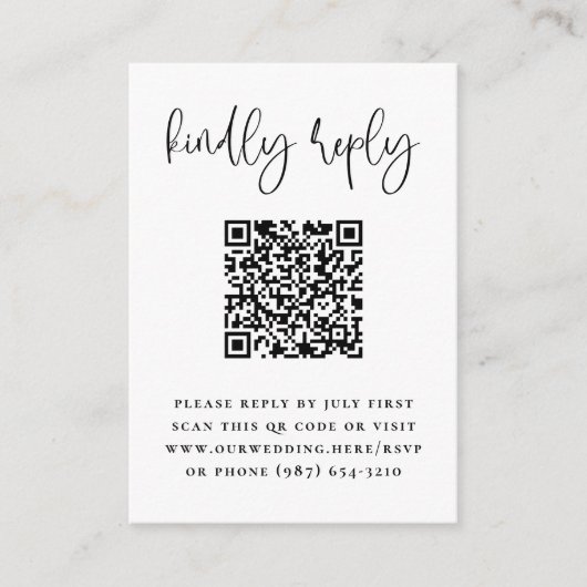 Minimale Typografie Foto QR Code Bruiloft RSVP Informatiekaartje (Voorkant)