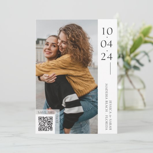 Minimale typografie foto Sla de datum QR-code op Kaart (Staand voorkant)