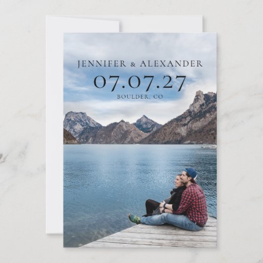 Minimale typografie-fotobedekking sparen de datum save the date (Voorkant)