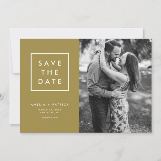 Minimale Typografie Gold Photo Save the Date (Voorkant)