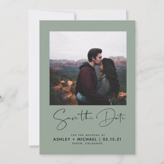 Minimale Typografie Groene Foto Opslaan Datum Save The Date (Voorkant)
