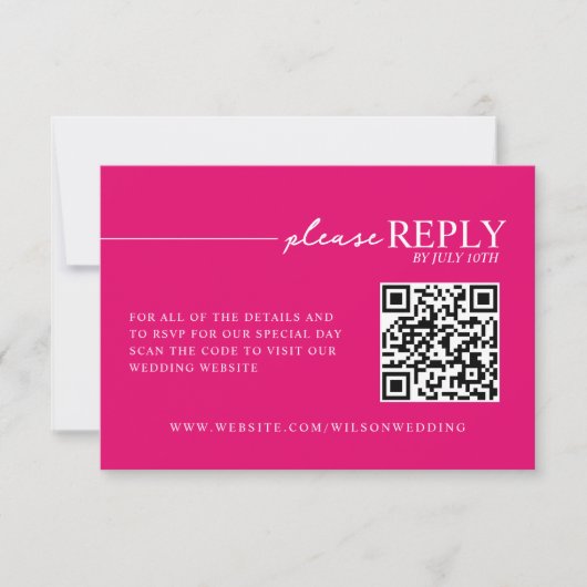 Minimale typografie hete roze QR RSVP kaart (Voorkant)