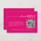 Minimale typografie hete roze QR RSVP kaart (Voorkant / Achterkant)