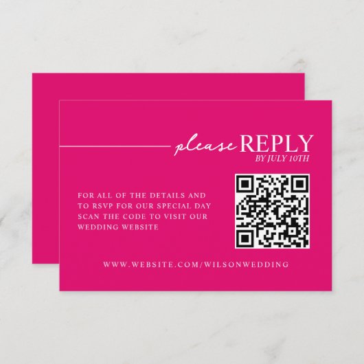 Minimale typografie hete roze QR RSVP kaart (Voorkant / Achterkant)