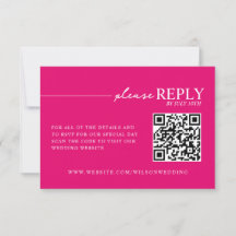Minimale typografie hete roze QR RSVP kaart