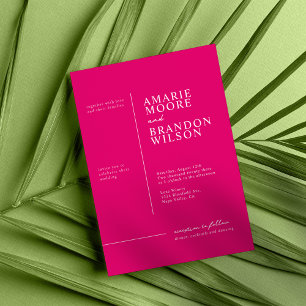 Minimale Typografie Hot Pink Wedding Invitation Kaart