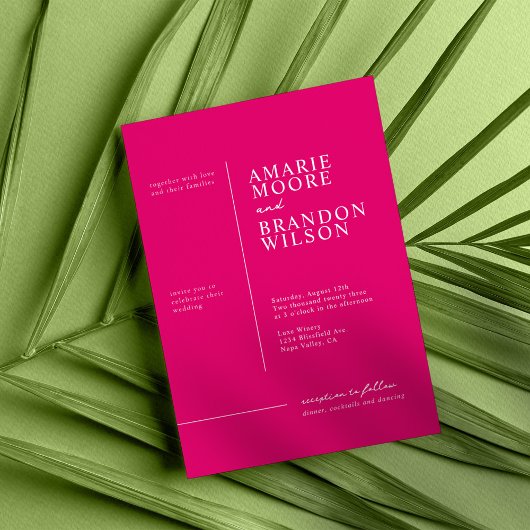 Minimale Typografie Hot Pink Wedding Invitation Kaart