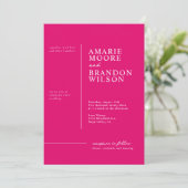 Minimale Typografie Hot Pink Wedding Invitation Kaart (Staand voorkant)