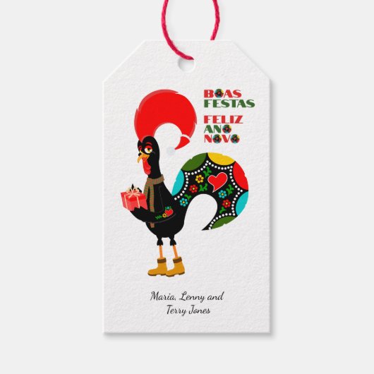 Minimale Typografie Kerstmis Portugees Groeten Cadeaulabel (Voorkant)