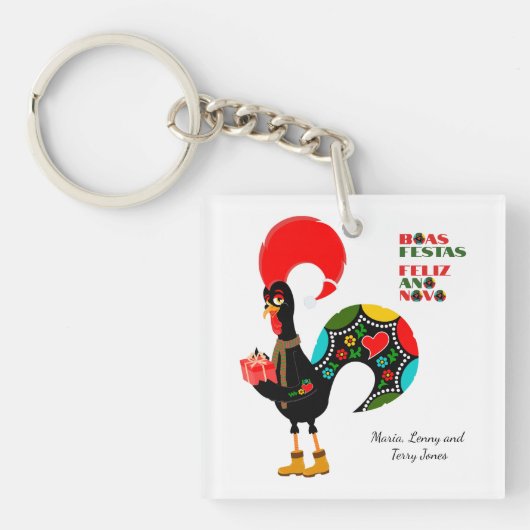 Minimale Typografie Kerstmis Portugees Groeten Sleutelhanger (voorkant)