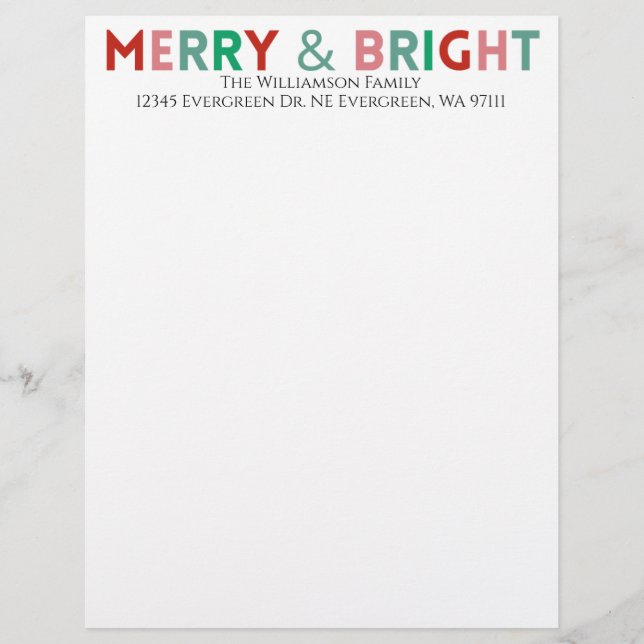 Minimale typografie Modern Merry & Bright Name Briefhoofd (Voorkant)