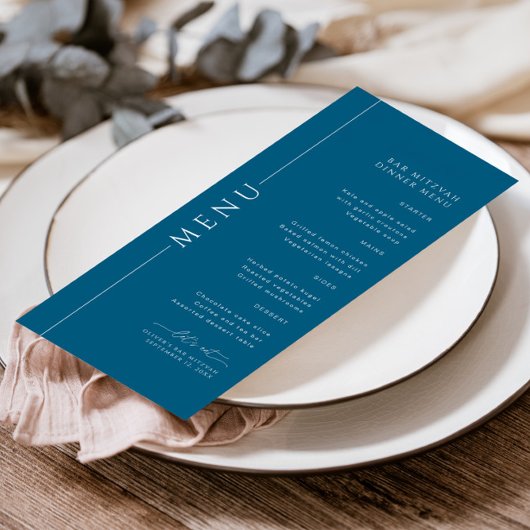 Minimale Typografie Navy Blue Bar Mitswa Menu