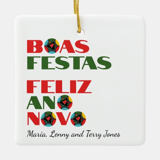 Minimale Typografie Portugees Kerstgroeten Keramisch Ornament (Voorkant)