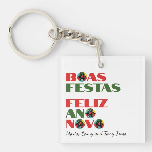 Minimale Typografie Portugees Kerstgroeten Sleutelhanger (voorkant)