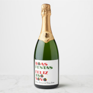 Minimale Typografie Portugees Kerstgroeten Sparkling Wijnetiket
