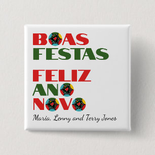 Minimale Typografie Portugees Kerstgroeten Vierkante Button 5,1 Cm