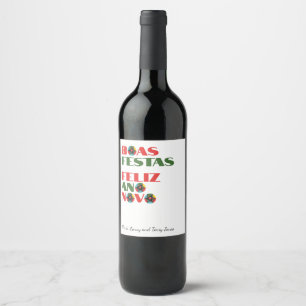 Minimale Typografie Portugees Kerstgroeten Wijn Etiket