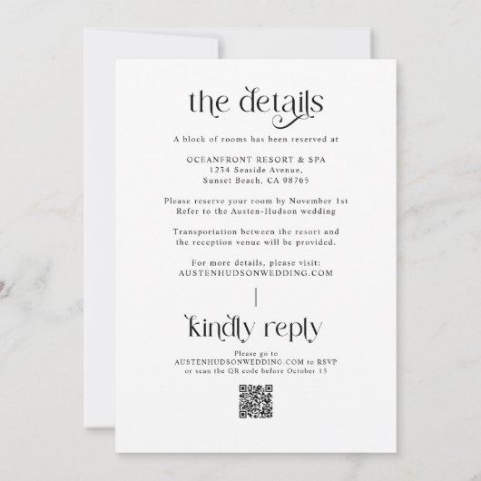 Minimale Typografie Retro QR Code Bruiloft Kaart (Achterkant)