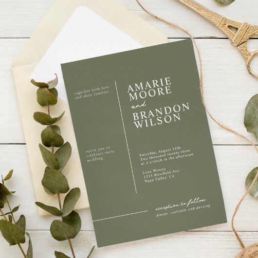 Minimale Typografie Sage Green Wedding Invitation Kaart