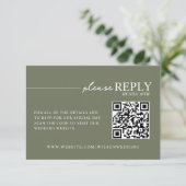 Minimale typografie saliegroene QR RSVP kaart (Staand voorkant)