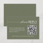 Minimale typografie saliegroene QR RSVP kaart (Voorkant / Achterkant)