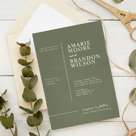 Minimale typografie saliegroene trouwuitnodiging kaart
