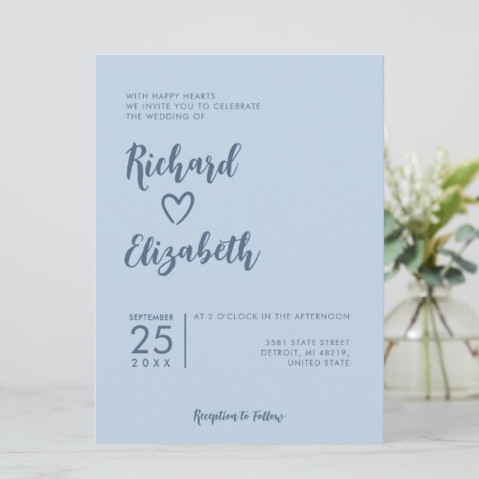 Minimale Typografie Schoon Modern Bruiloft Kaart (Staand voorkant)