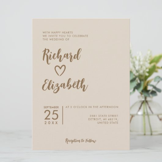 Minimale Typografie Schoon Modern Bruiloft Kaart (Staand voorkant)