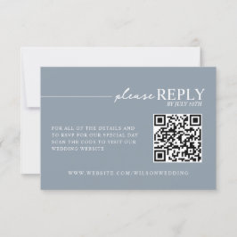 Minimale typografie Stofblauwe QR RSVP-kaart RSVP Kaartje