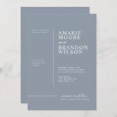 Minimale typografie Stofblauwe trouwuitnodiging Kaart (Voorkant / Achterkant)