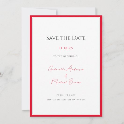 Minimale typografie Tijdloos Elegant Cherry Red Save The Date (Voorkant)