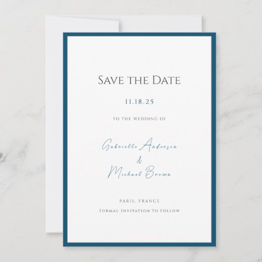 Minimale Typografie Tijdloze Elegante Blauwgroen b Save The Date (Voorkant)