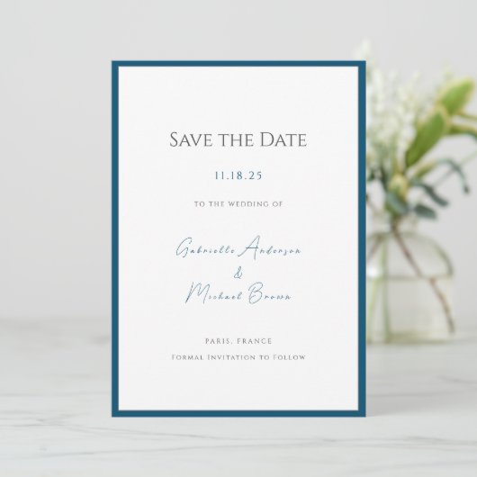 Minimale Typografie Tijdloze Elegante Blauwgroen b Save The Date (Staand voorkant)