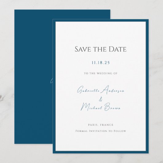Minimale Typografie Tijdloze Elegante Blauwgroen b Save The Date (Voorkant / Achterkant)