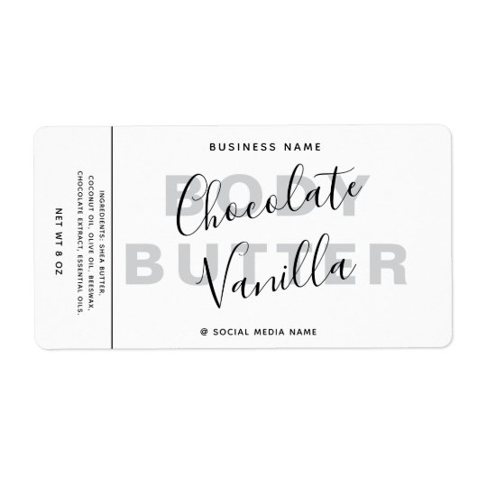 Minimale typografie van witte producten rond etiket (Voorkant)