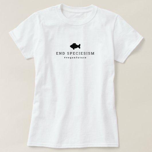 Minimale typografie vis Vegan End Speciesism T-shirt (Design voorkant)