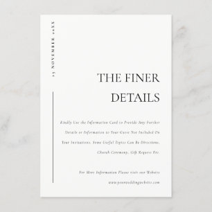 Minimale typografie voor trouwdetails in zwart-wit informatiekaartje