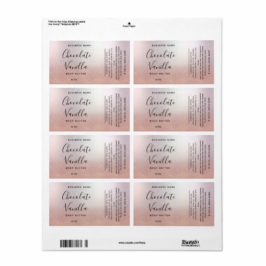 Minimale typografie zwart roos goud product etiket (Full Sheet)